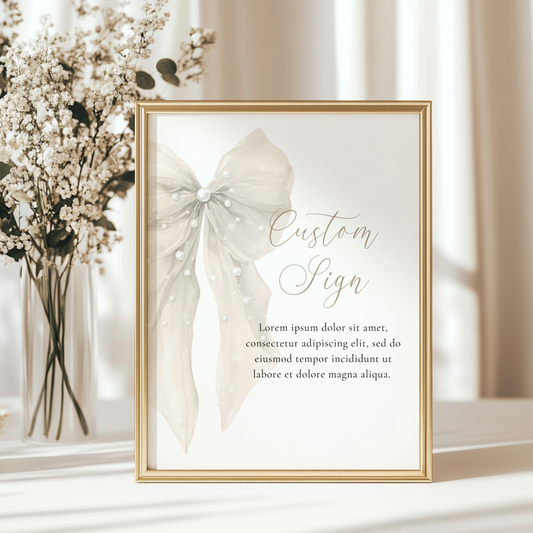 Baby Shower Table Sign Bundle - Big Beige Bows & Coquette Pearls BS164