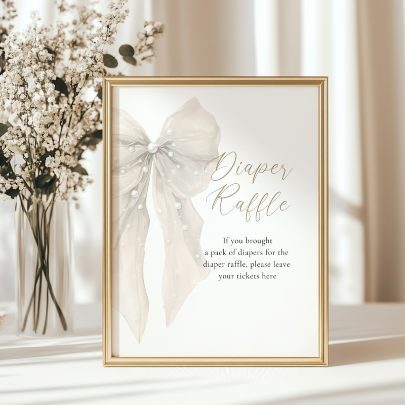 Baby Shower Table Sign Bundle - Big Beige Bows & Coquette Pearls BS164