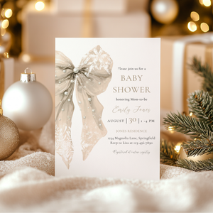 Baby Shower Invitation - Beige Bow with Snowflakes BS257