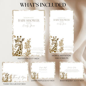 Baby Shower Invitation Bundle - Beige Safari Chinoiserie Giraffe BS15