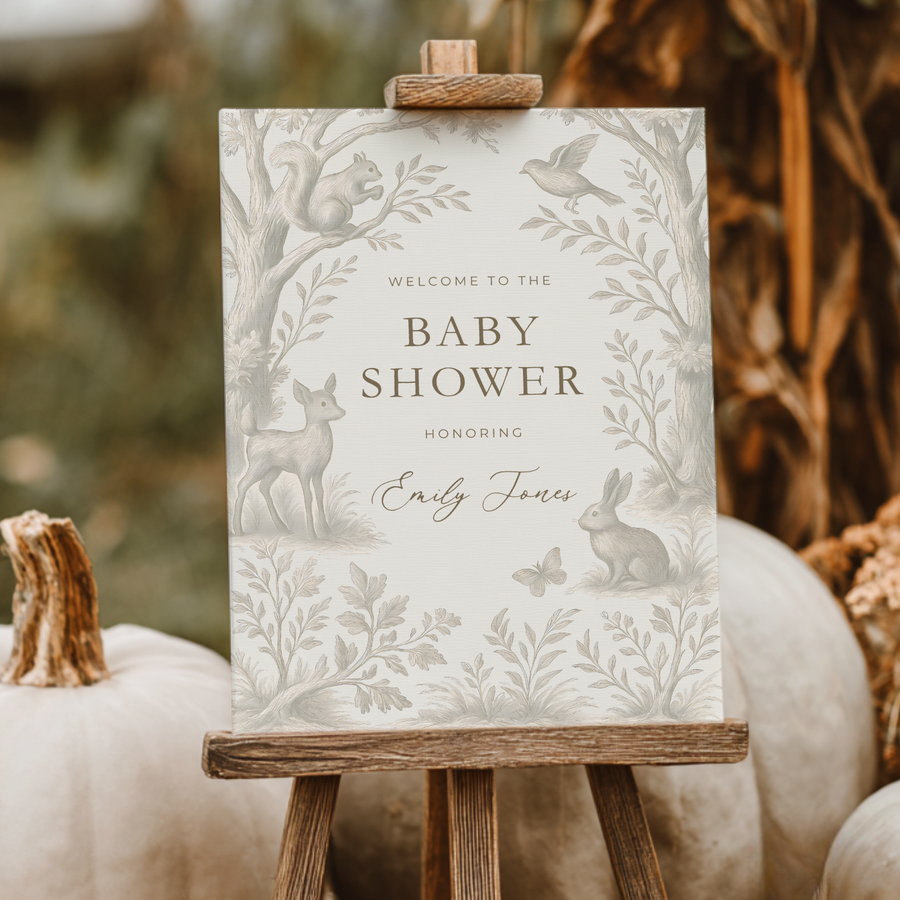 Beige Woodland Baby Shower Welcome Sign BS255