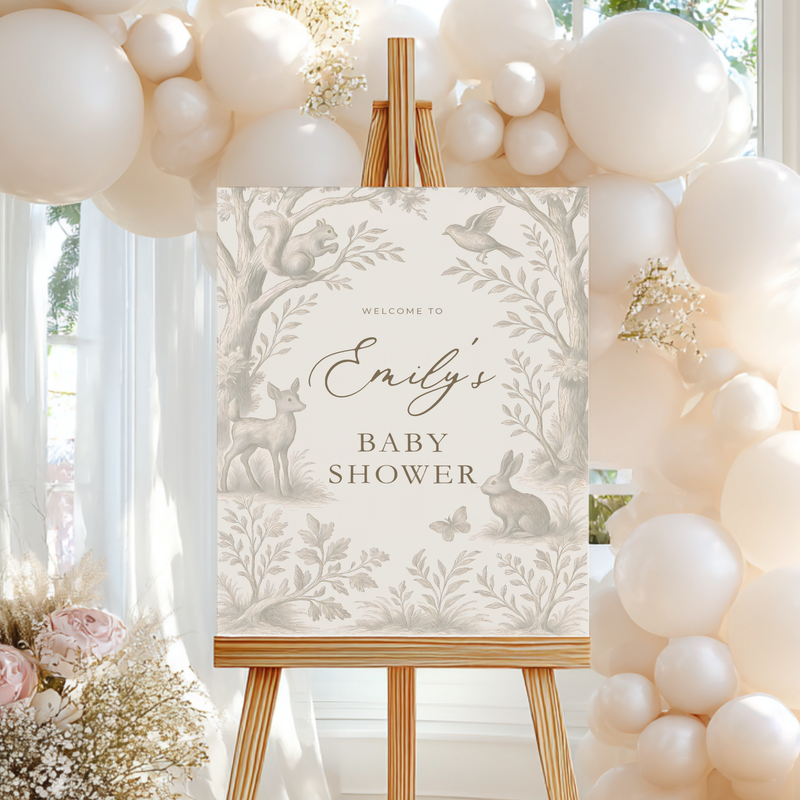 Beige Woodland Baby Shower Welcome Sign BS255