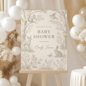 Beige Woodland Baby Shower Welcome Sign BS255