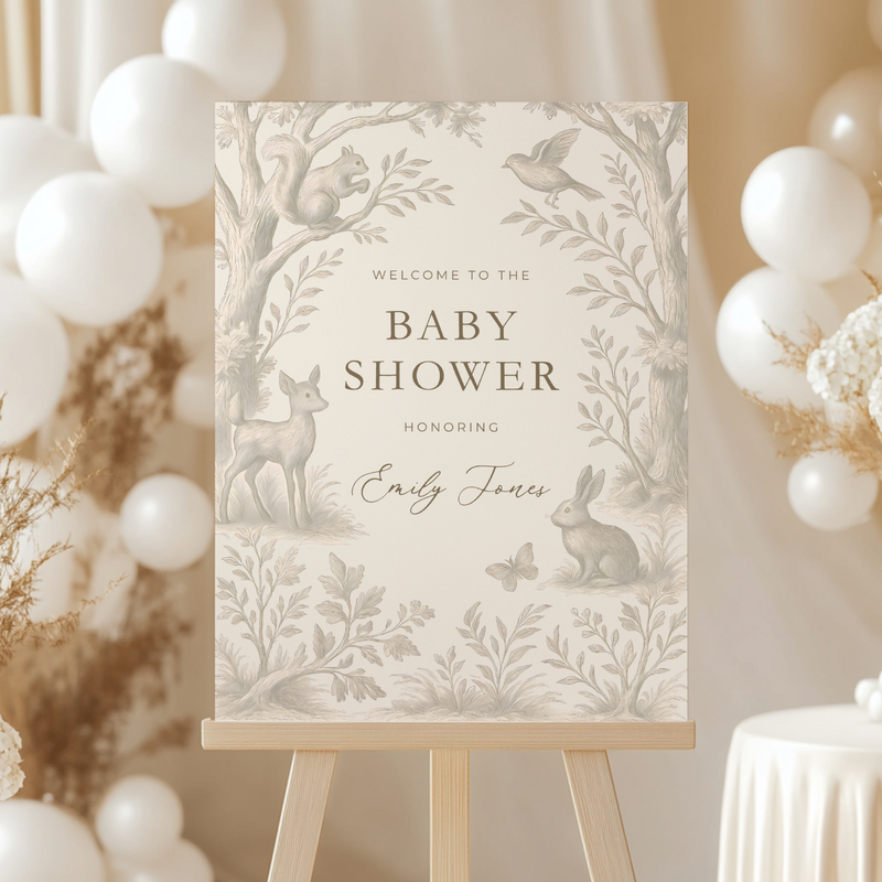 Beige Woodland Baby Shower Welcome Sign BS255