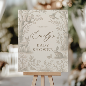 Beige Woodland Baby Shower Welcome Sign BS255