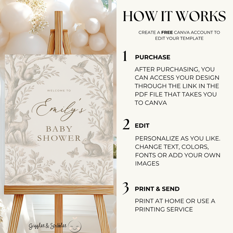 Beige Woodland Baby Shower Welcome Sign BS255