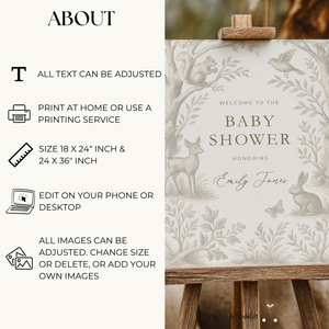 Beige Woodland Baby Shower Welcome Sign BS255