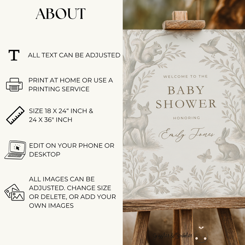 Beige Woodland Baby Shower Welcome Sign BS255