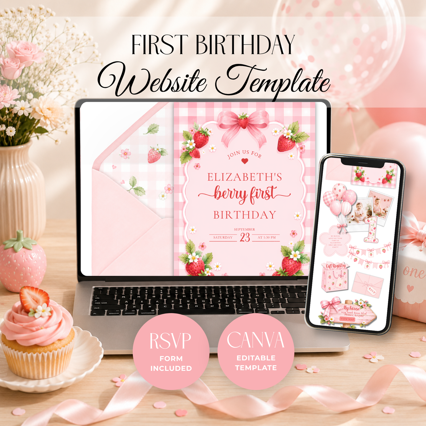 Berry First Birthday Website Invitation With RSVP L142