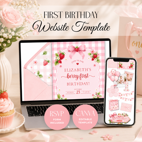 Berry First Birthday Website Invitation With RSVP L142