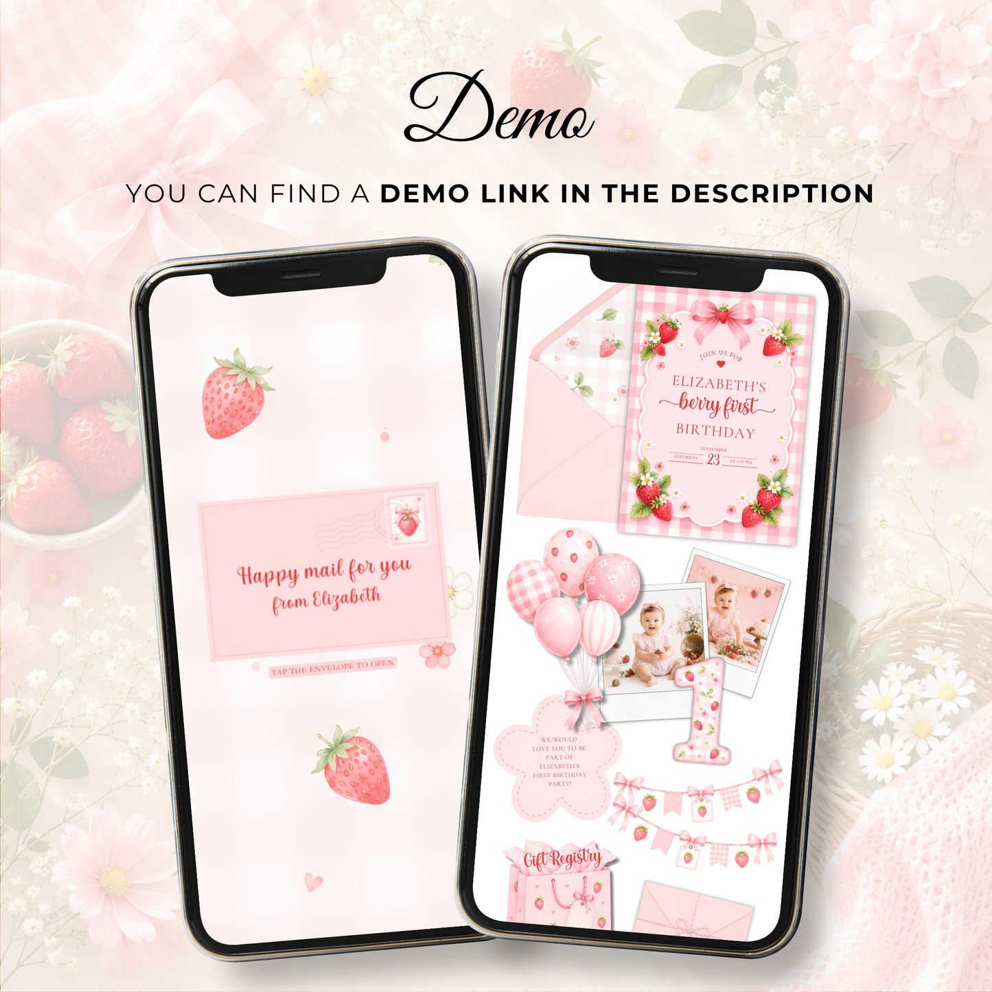 Berry First Birthday Website Invitation With RSVP L142