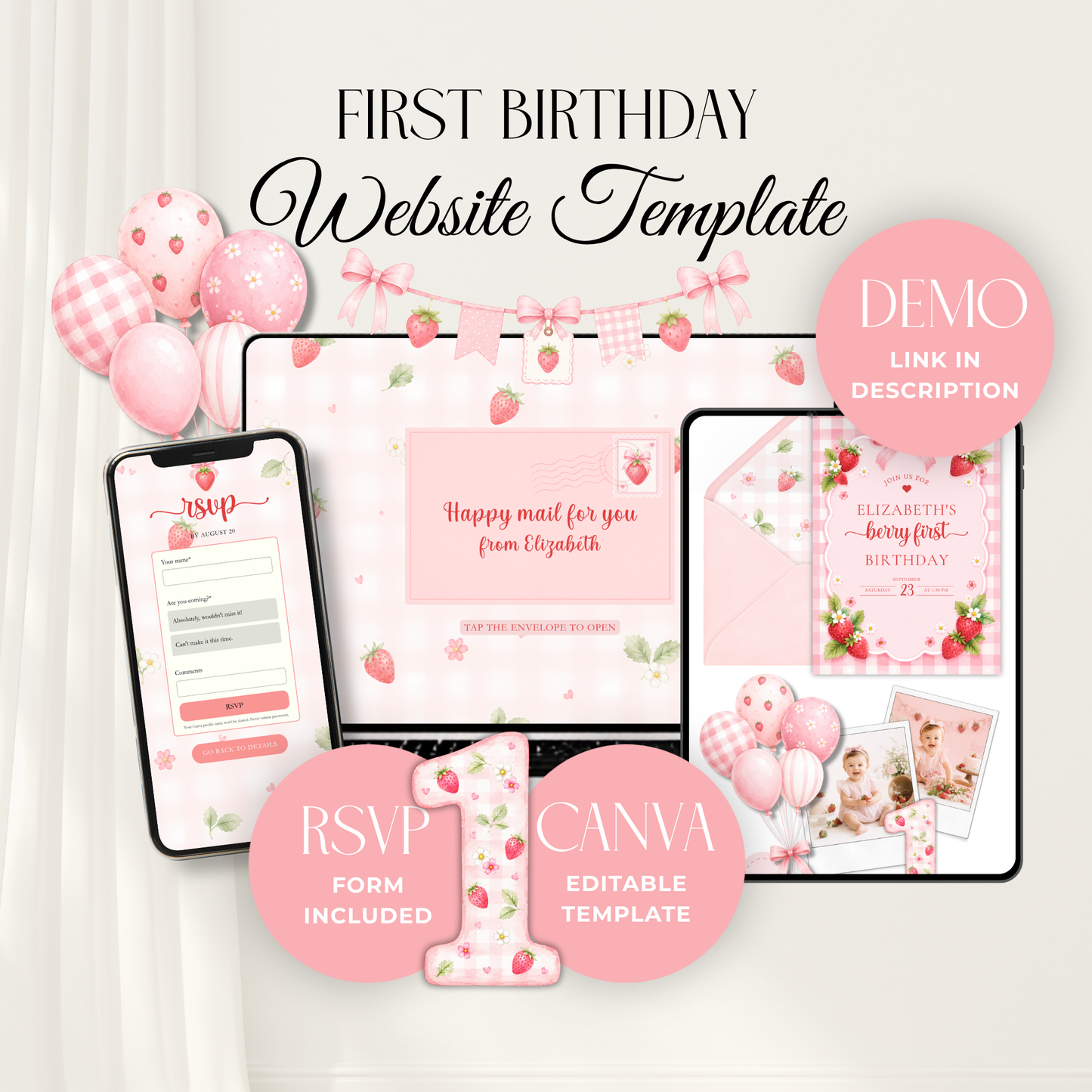 Berry First Birthday Website Invitation With RSVP L142