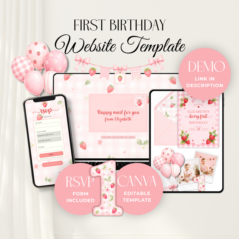 Berry First Birthday Website Invitation With RSVP L142