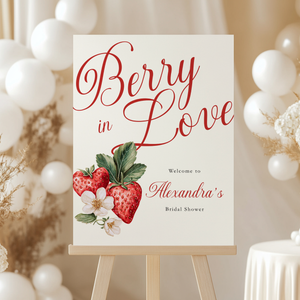 Berry In Love Bridal Shower Welcome Sign - Strawberry Wedding Decor L114