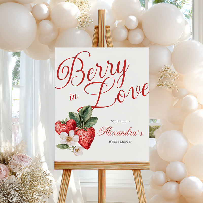 Berry In Love Bridal Shower Welcome Sign - Strawberry Wedding Decor L114