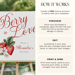 Berry In Love Bridal Shower Welcome Sign - Strawberry Wedding Decor L114