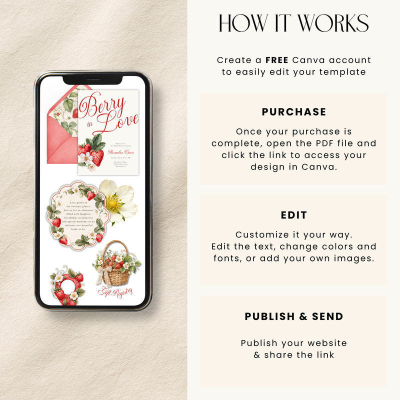 Berry In Love Bridal Shower Website Invitation with RSVP L114