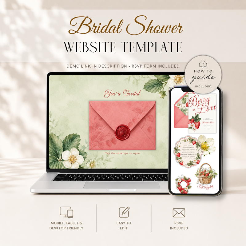Berry In Love Bridal Shower Website Invitation with RSVP L114