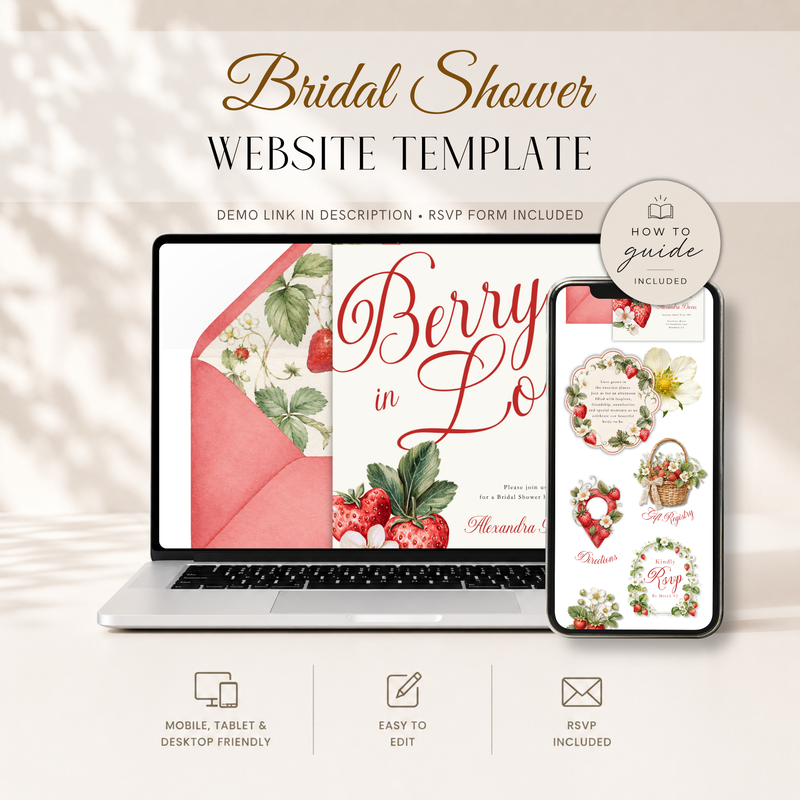 Berry In Love Bridal Shower Website Invitation with RSVP L114