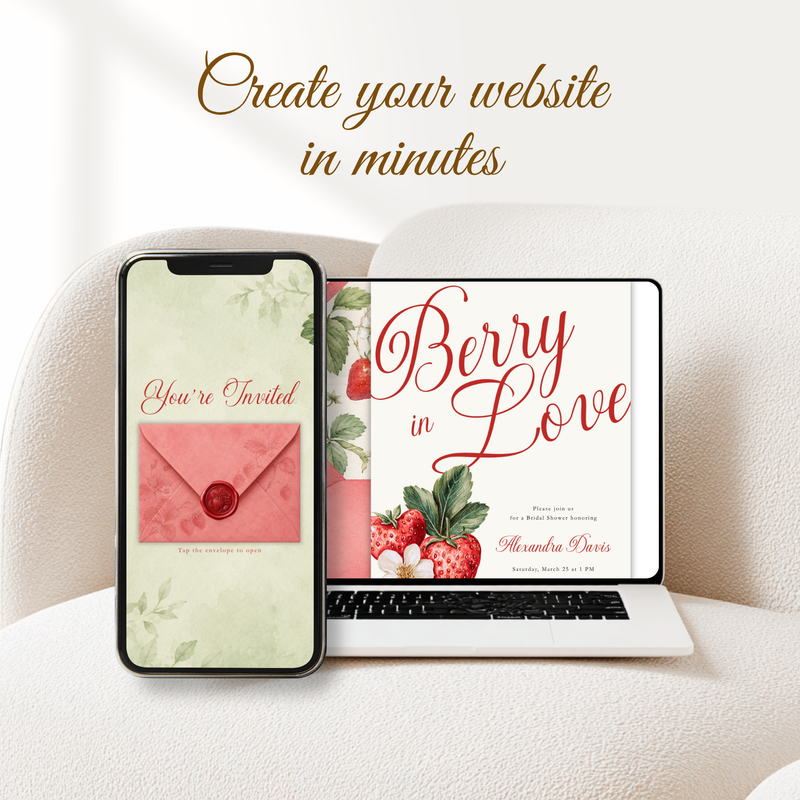 Berry In Love Bridal Shower Website Invitation with RSVP L114