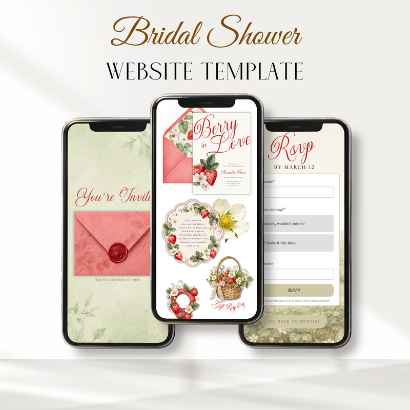 Berry In Love Bridal Shower Website Invitation with RSVP L114