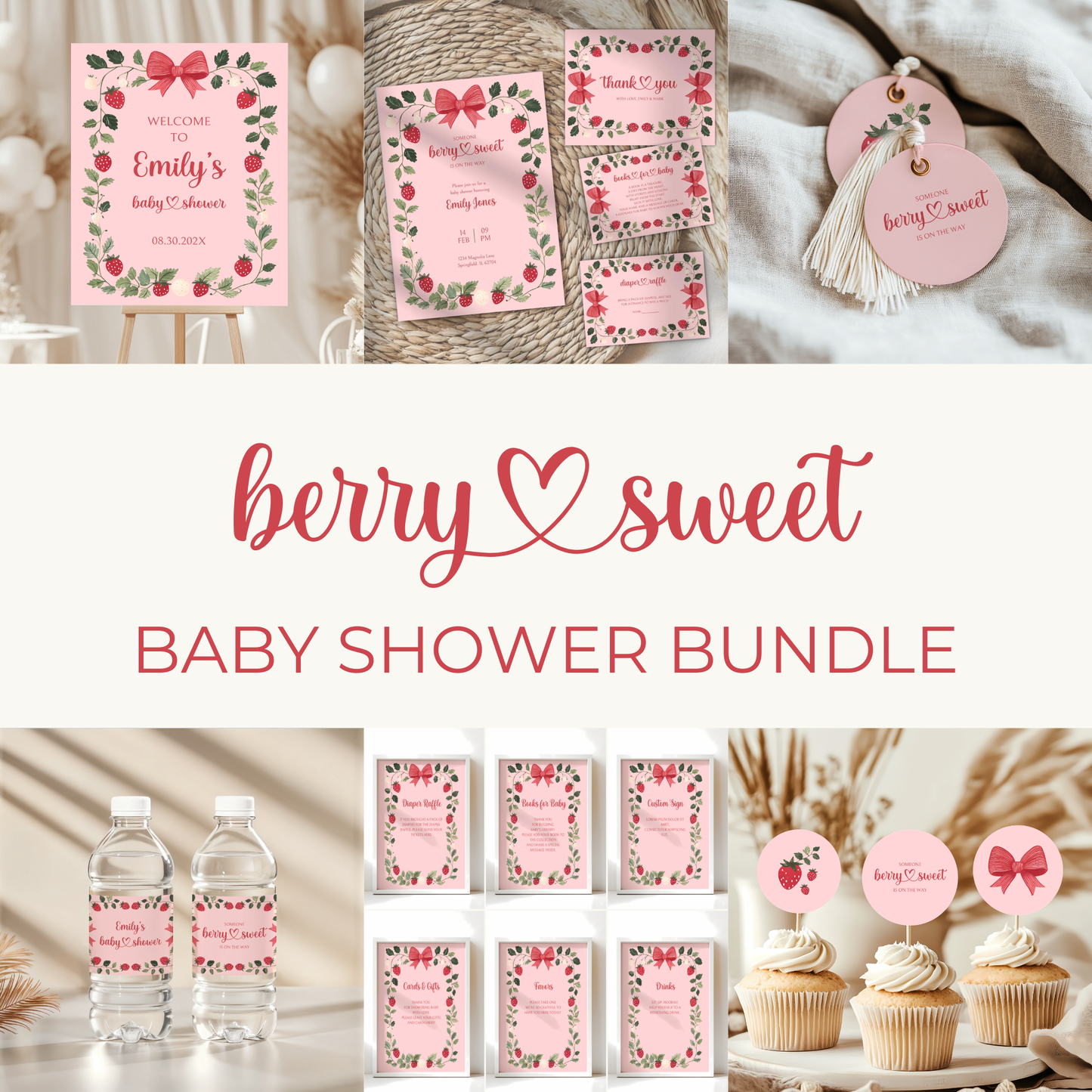 Baby Shower Mega Bundle - Strawberry Berry Sweet Pink Vintage Floral BS63