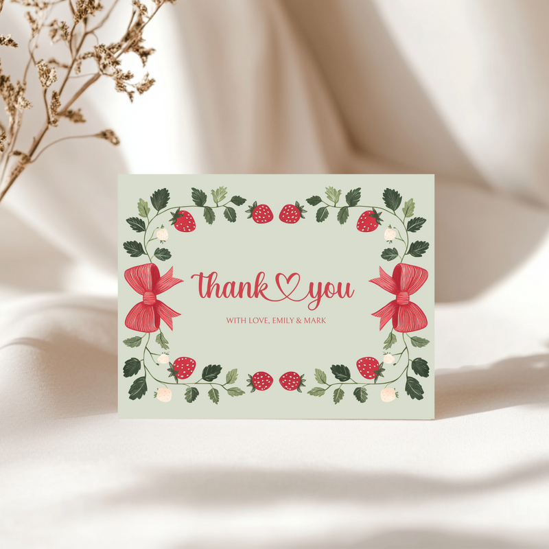 Baby Shower Invitation Bundle - Green Strawberry Berry Sweet Vintage Floral BS63
