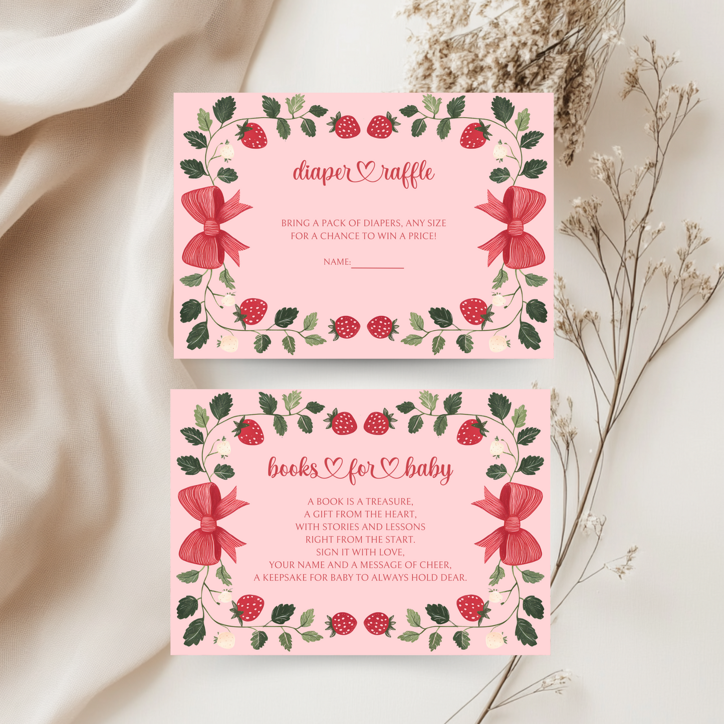 Baby Shower Invitation Bundle - Pink Strawberry Berry Sweet Vintage Floral BS63