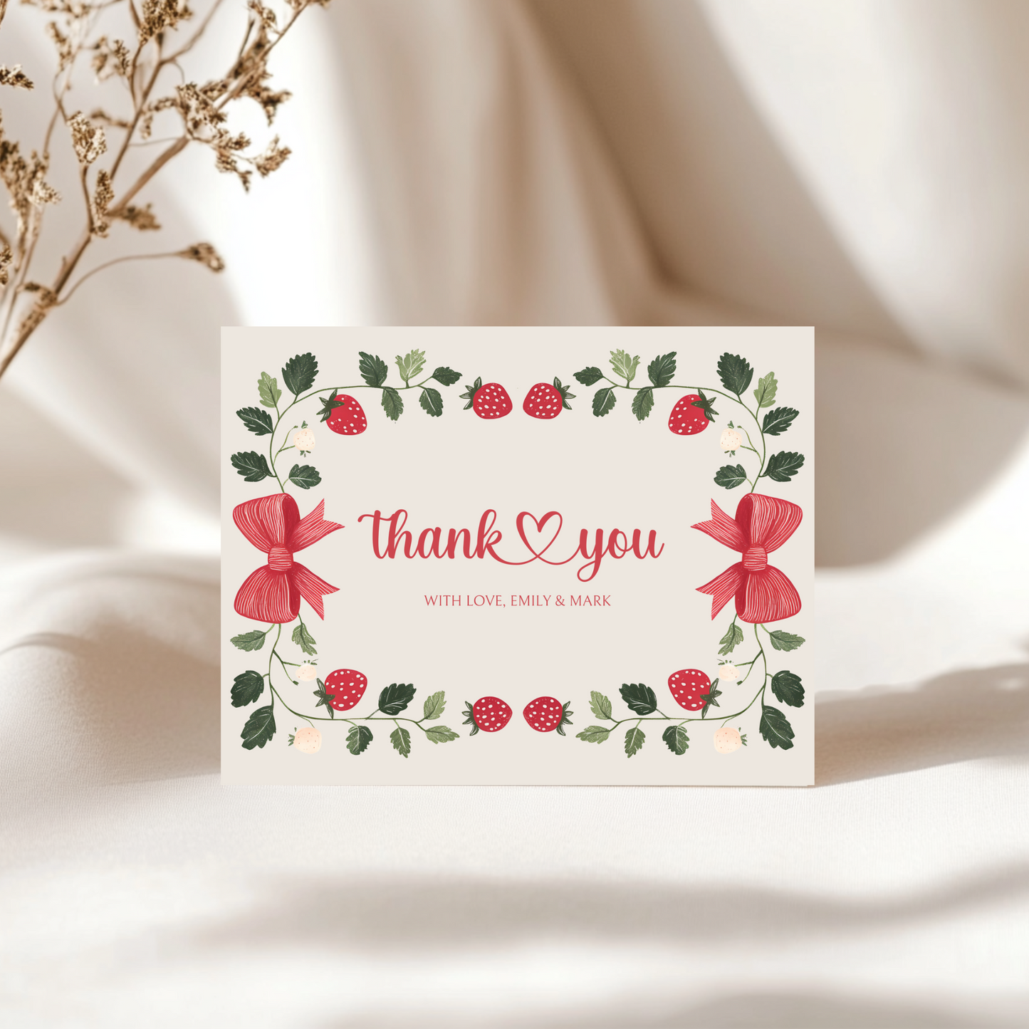 Baby Shower Invitation Bundle - Beige Strawberry Berry Sweet Vintage Floral BS63