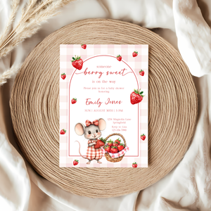Baby Shower Invitation - Strawberry Mouse Berry Sweet Fruit BS138