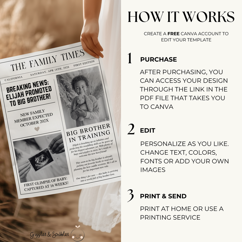 Big Brother Pregnancy Announcement Newspaper Template NP5