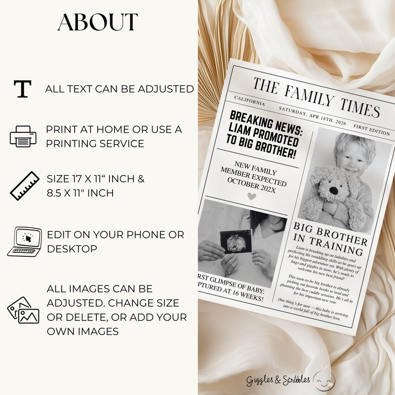 Editable Big Brother Pregnancy Announcement Newspaper Template NP3
