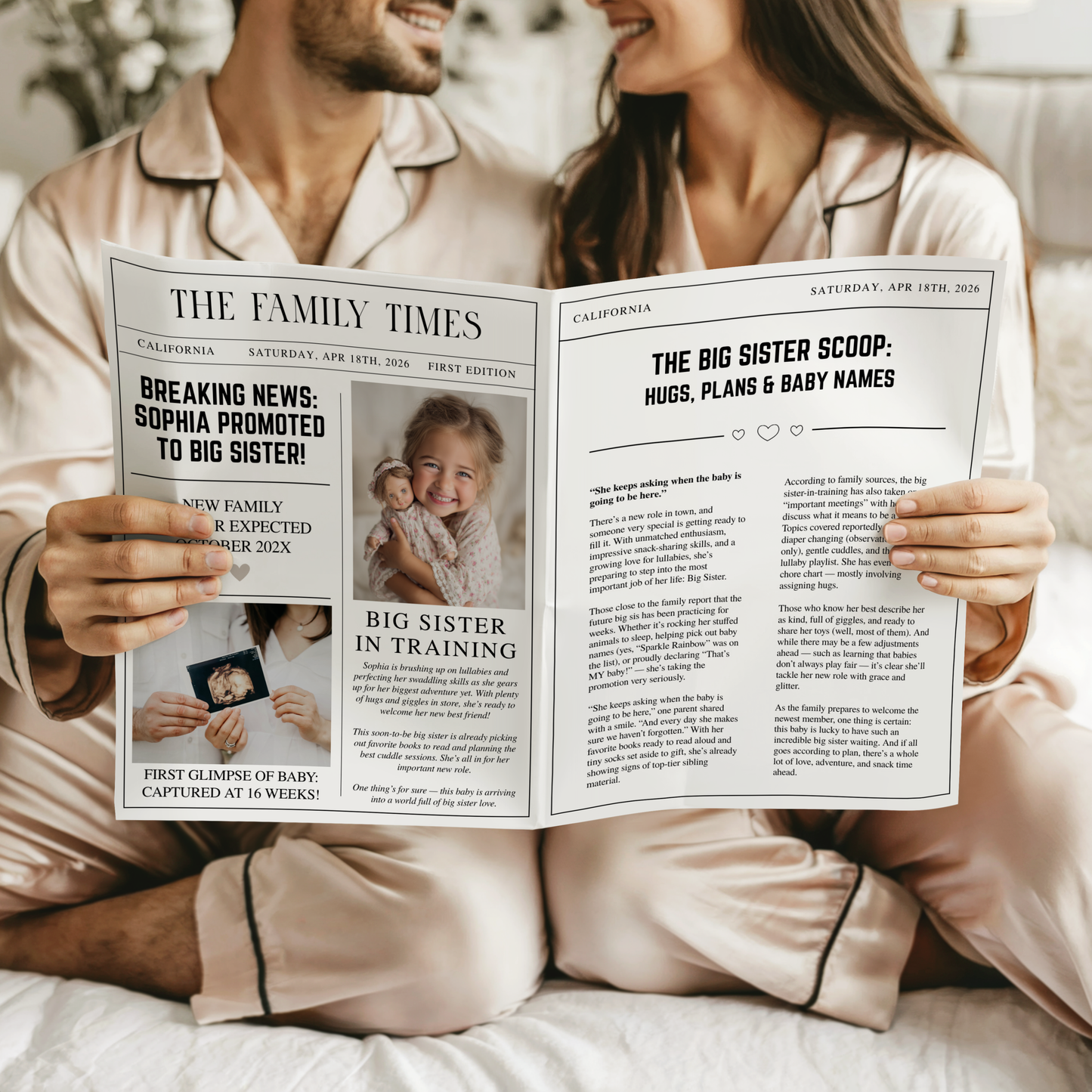 Editable Big Sister Newspaper Pregnancy Announcement Template NP2