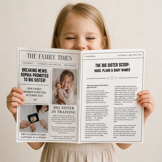 Editable Big Sister Newspaper Pregnancy Announcement Template NP2