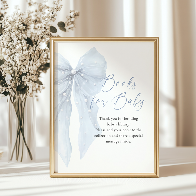Baby Shower Table Sign Bundle - Blue Bows with Pearls BS164