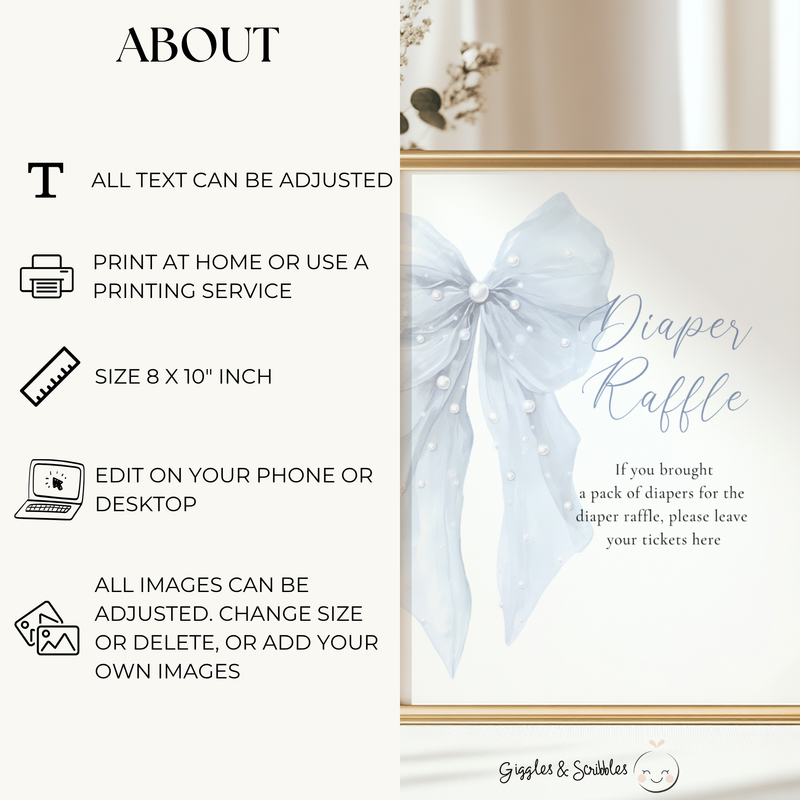 Baby Shower Table Sign Bundle - Blue Bows with Pearls BS164