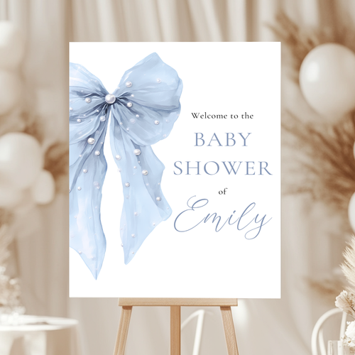 Baby Shower Welcome Sign - Blue Coquette Bow BS164