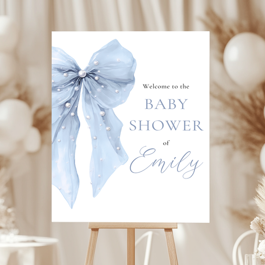 Baby Shower Welcome Sign - Blue Coquette Bow BS164