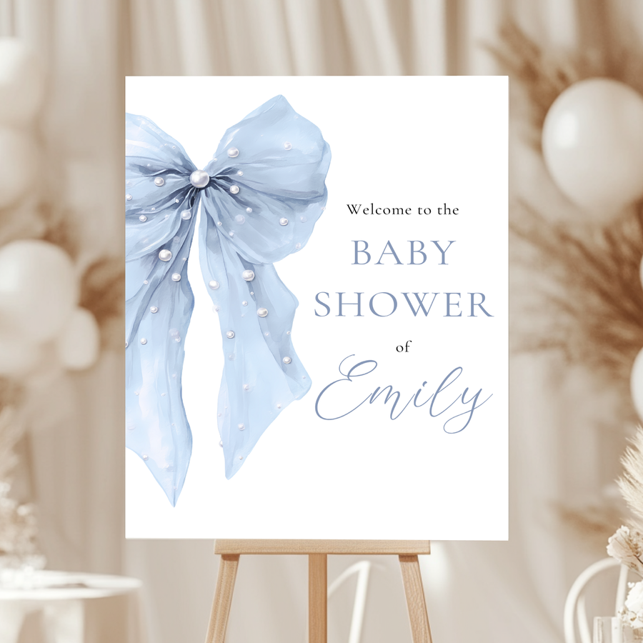 Baby Shower Welcome Sign - Blue Coquette Bow BS164