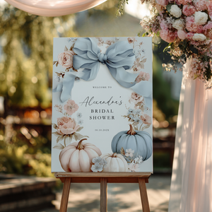 Blue Bow Pumpkin Fall Bridal Shower Welcome Sign Template