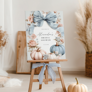Blue Bow Pumpkin Fall Bridal Shower Welcome Sign Template