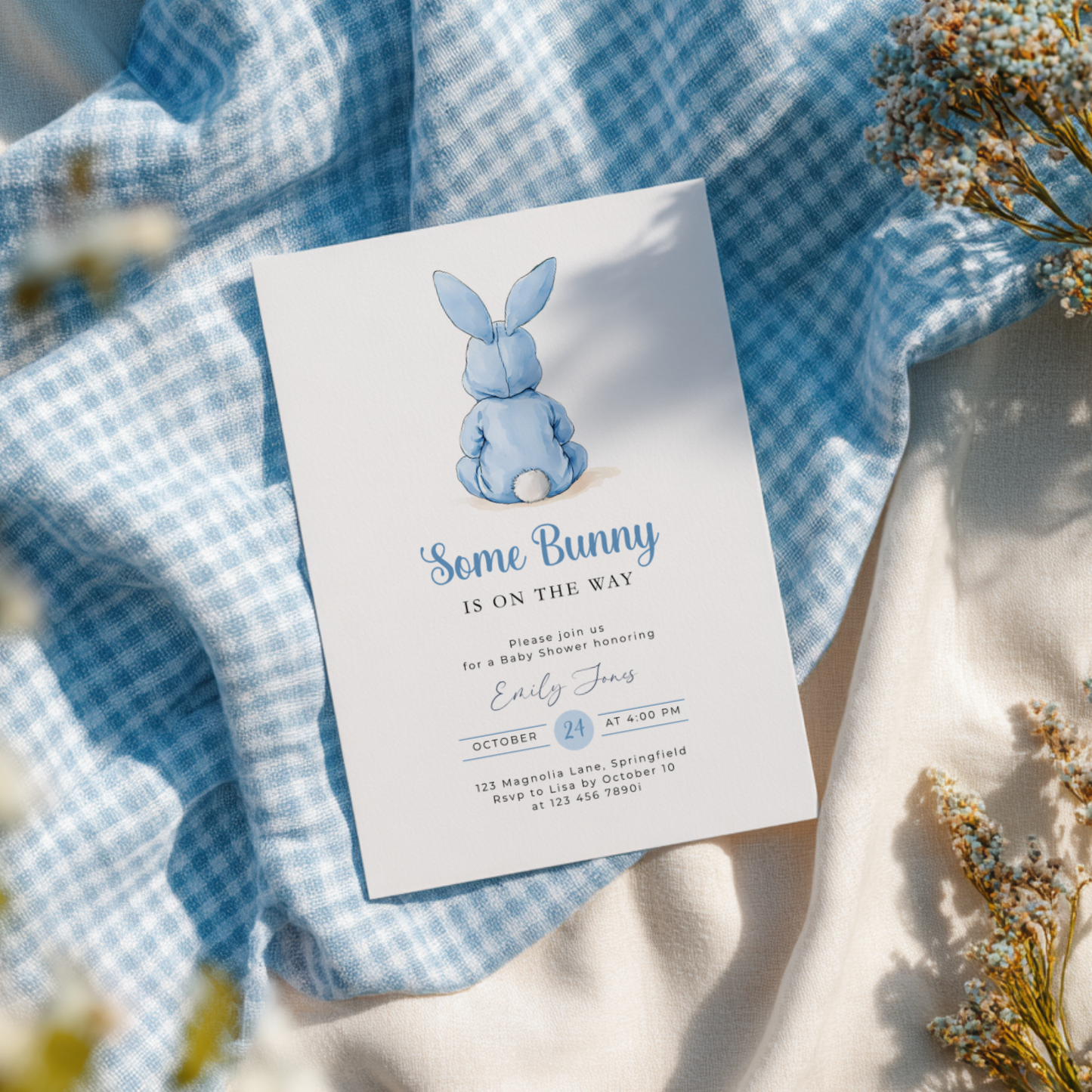 Blue Bunny Baby Shower Invitation BS290