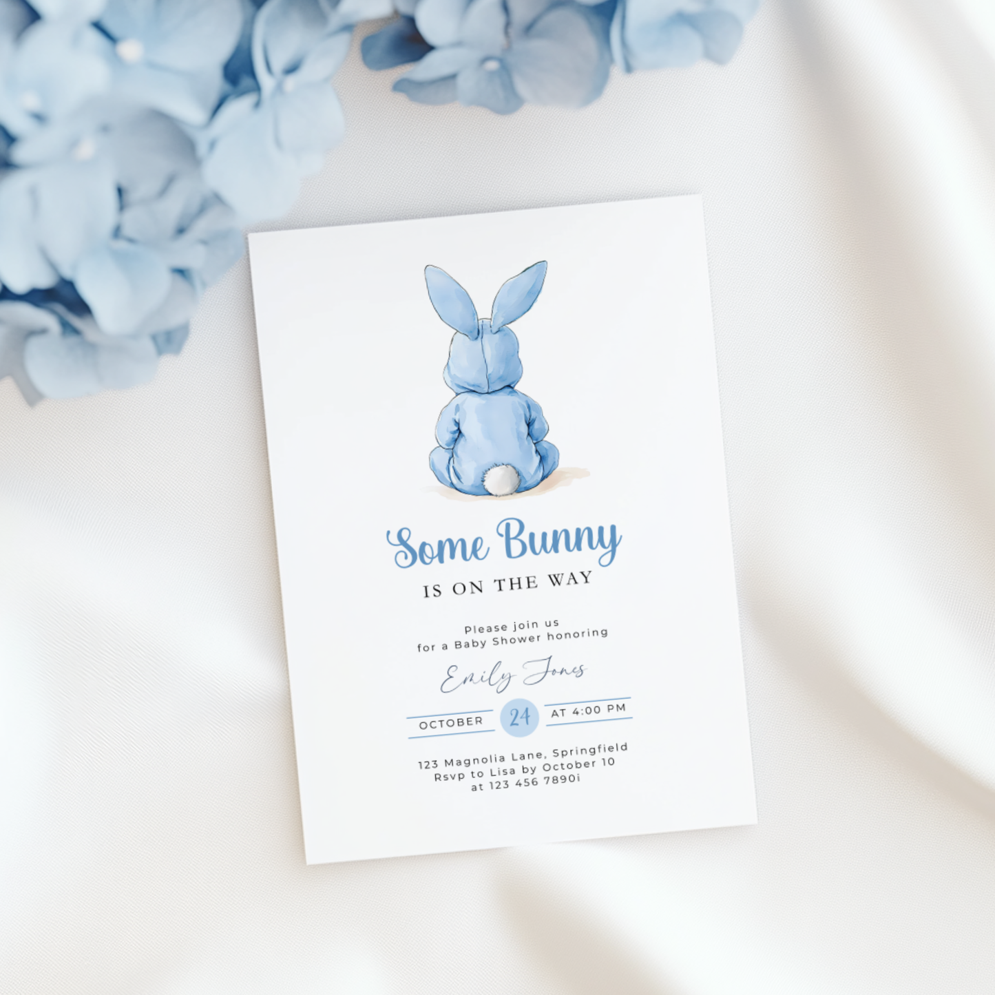 Blue Bunny Baby Shower Invitation BS290