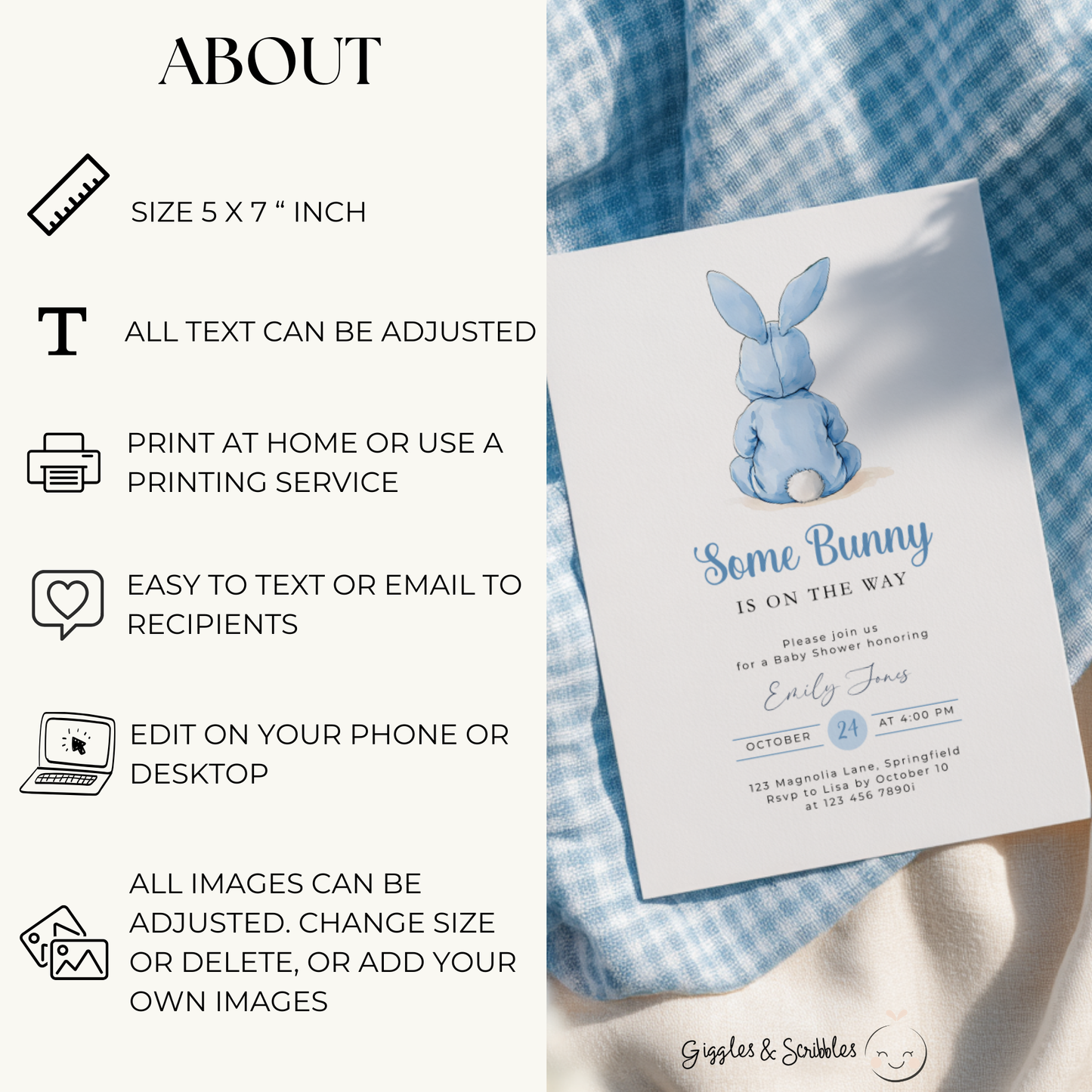 Blue Bunny Baby Shower Invitation BS290