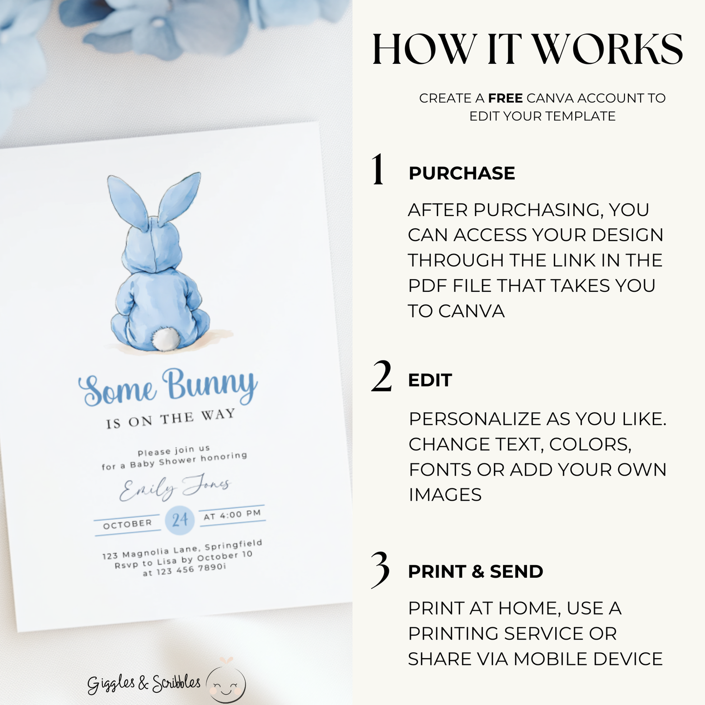 Blue Bunny Baby Shower Invitation BS290