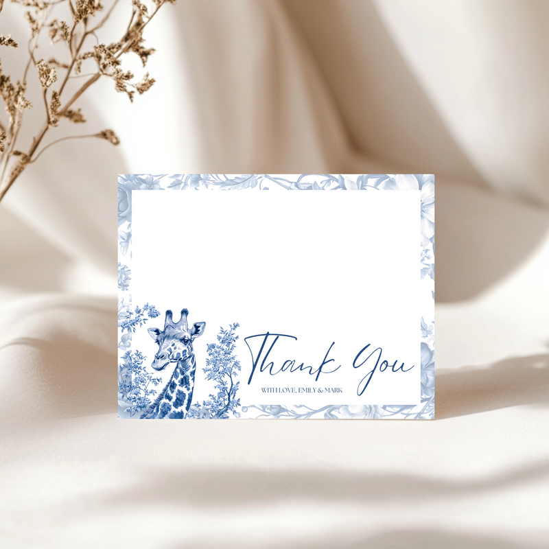 Baby Shower Invitation Bundle - Blue Safari Chinoiserie Giraffe BS14
