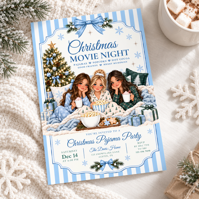 Blue Christmas Sleepover Invitation L181