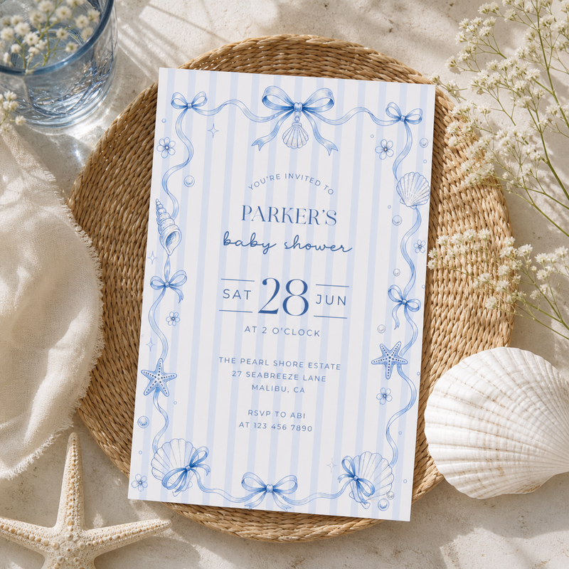 Blue Coastal Baby Shower Invitation L133