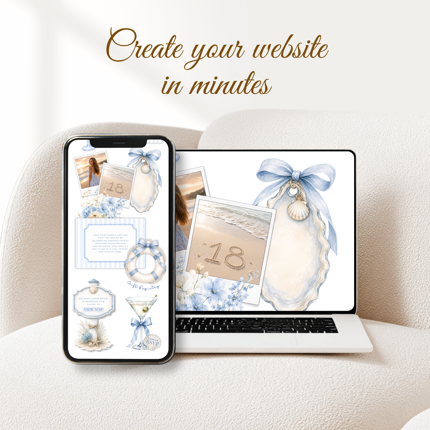 Blue Coastal Birthday Invitation Website with RSVP L133