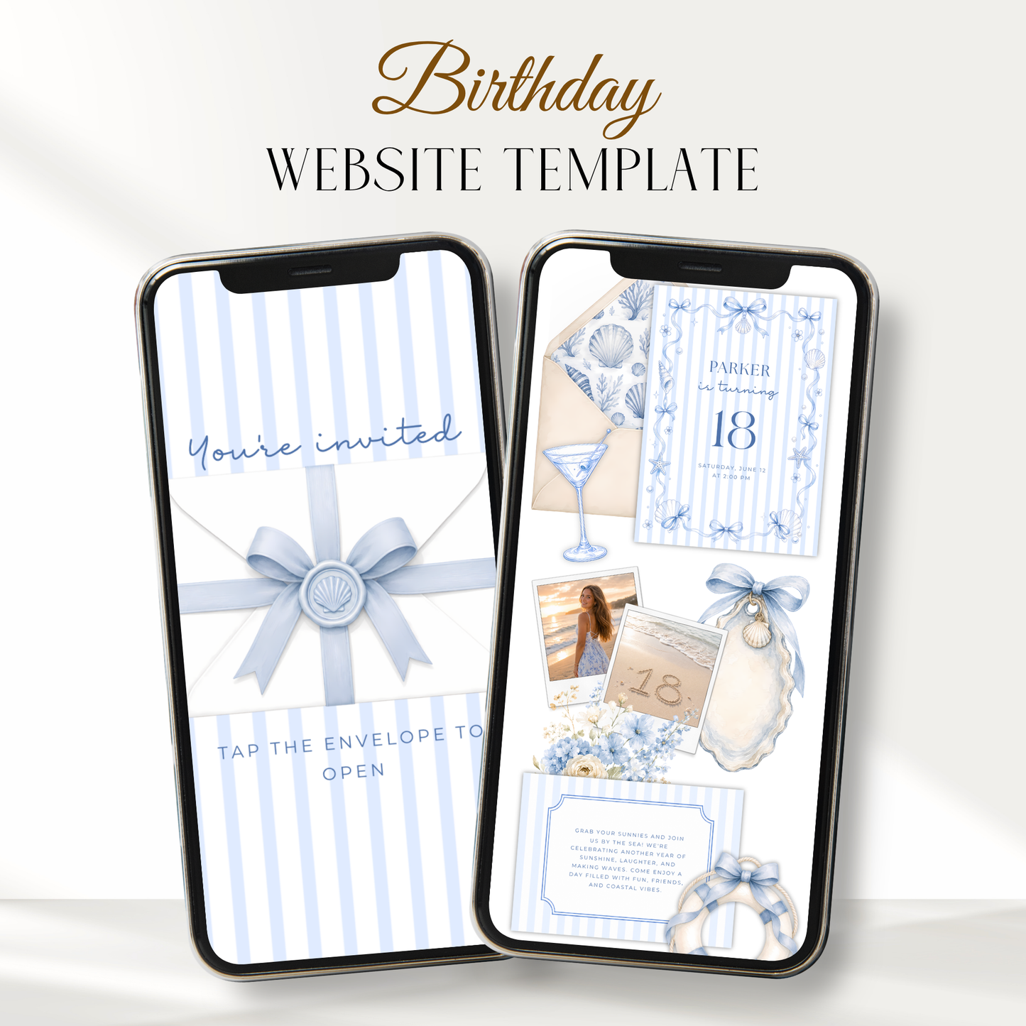 Blue Coastal Birthday Invitation Website with RSVP L133
